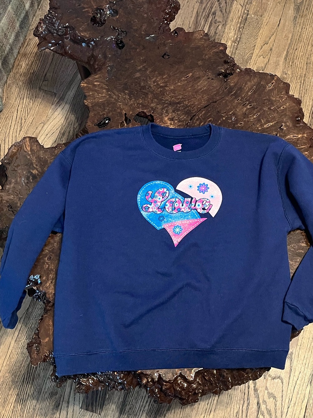 Hanes Navy Kids Sweatshirt with Pink & Blue Heart 'Love' Graphic